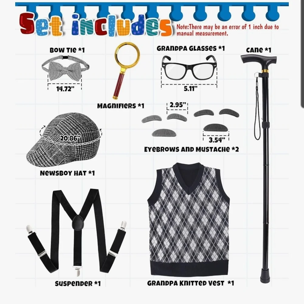 Kids 100 Days Of School- Bow Tie SetCostume Accessory No Glasses Or Moustache